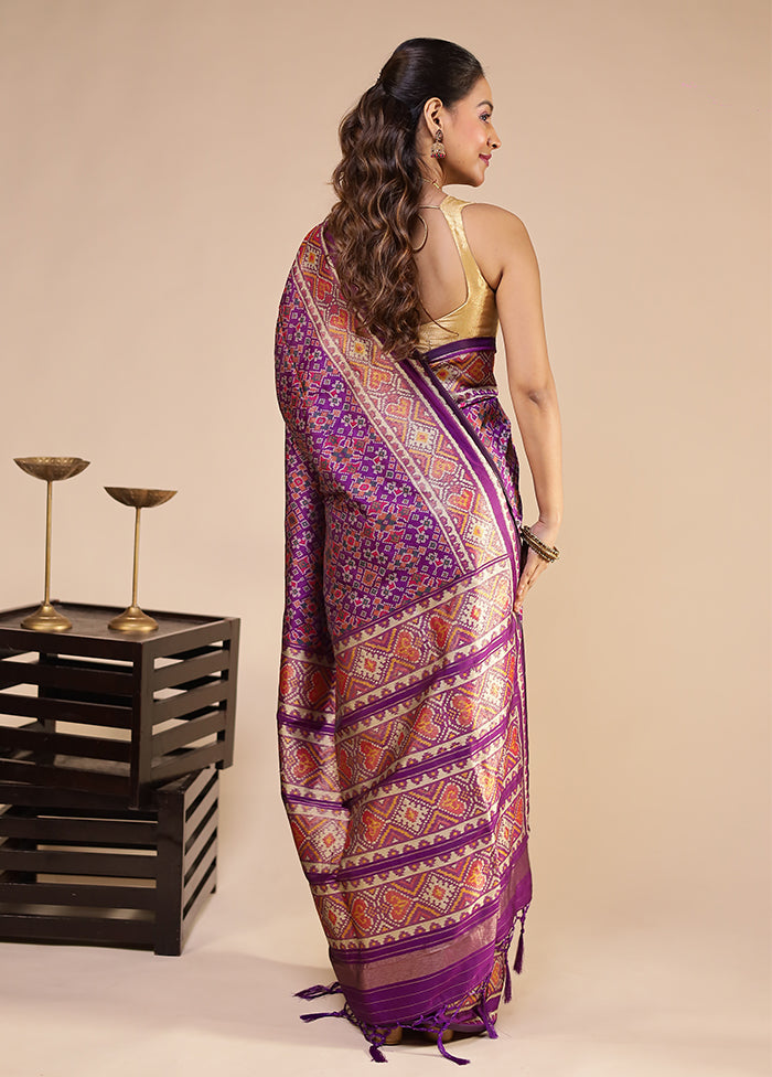 Purple Dupion Silk Saree With Blouse Piece