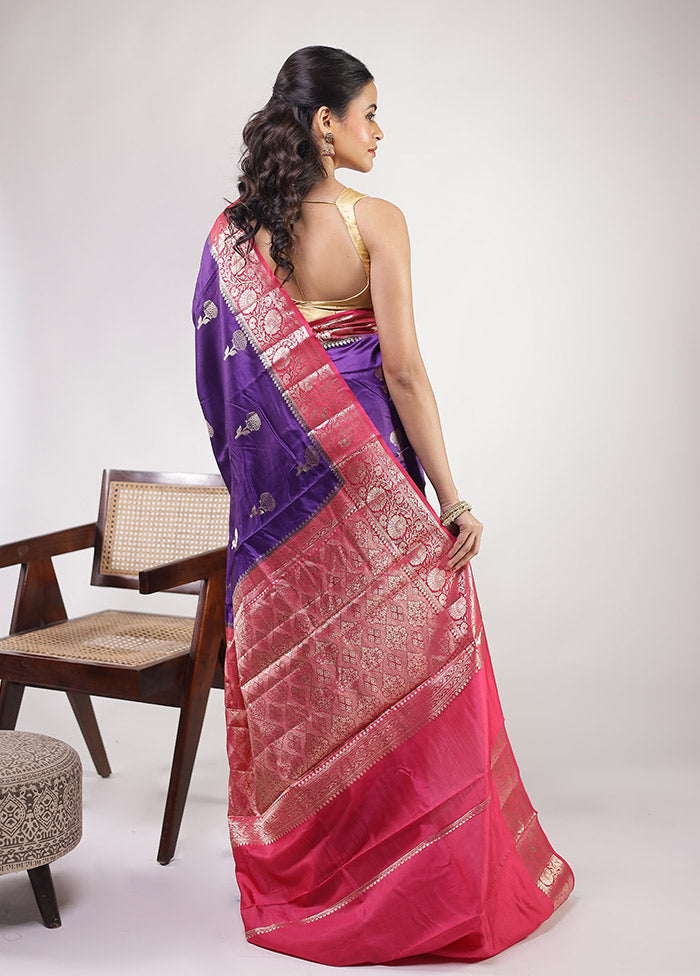 Purple Dupion Silk Saree With Blouse Piece