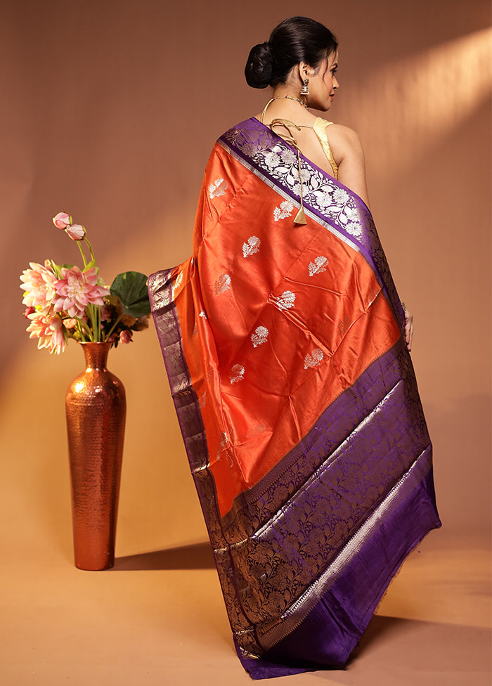 Orange Dupion Silk Saree With Blouse Piece