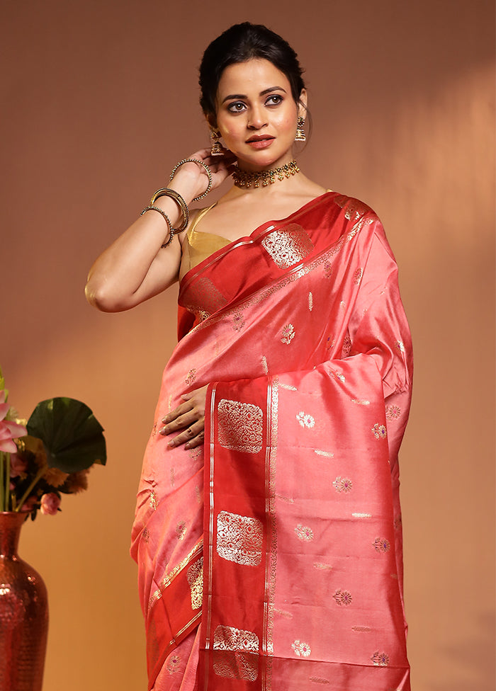 Pink Dupion Silk Saree With Blouse Piece