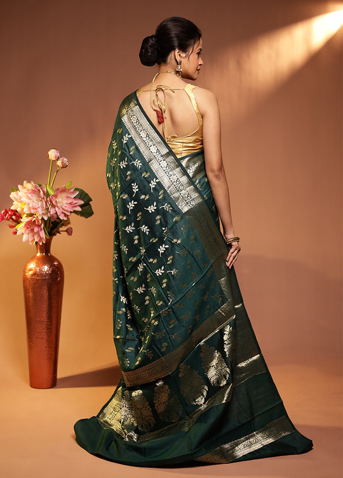 Green Handloom Dupion Pure Silk Saree With Blouse Piece