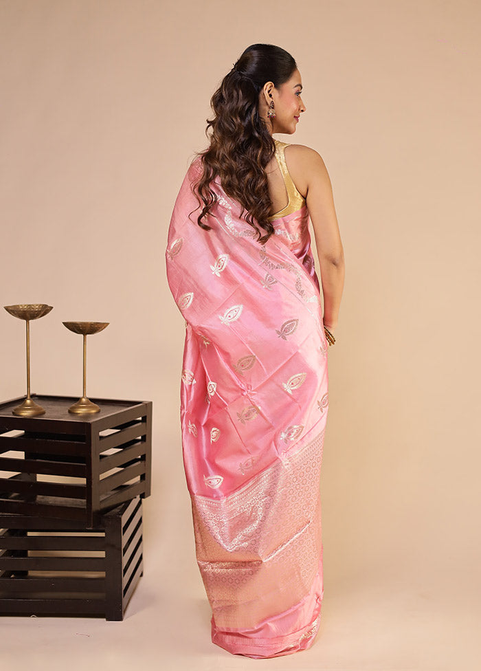 Pink Handloom Dupion Pure Silk Saree With Blouse Piece
