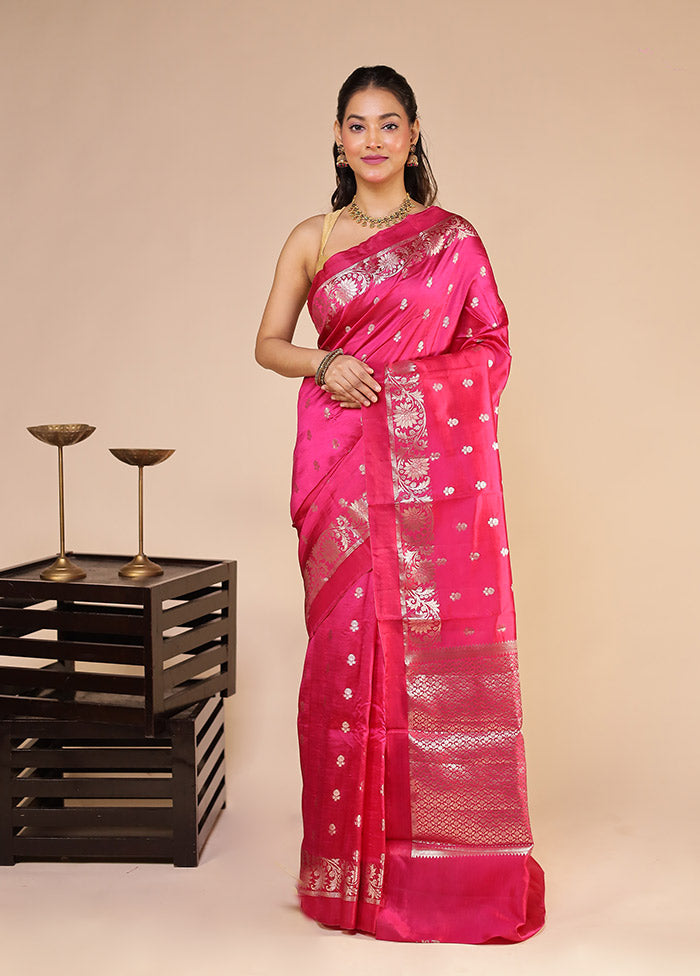 Pink Handloom Dupion Pure Silk Saree With Blouse Piece