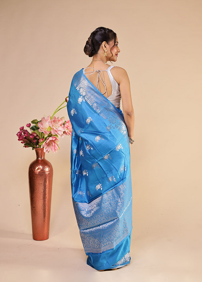 Blue Handloom Dupion Pure Silk Saree With Blouse Piece