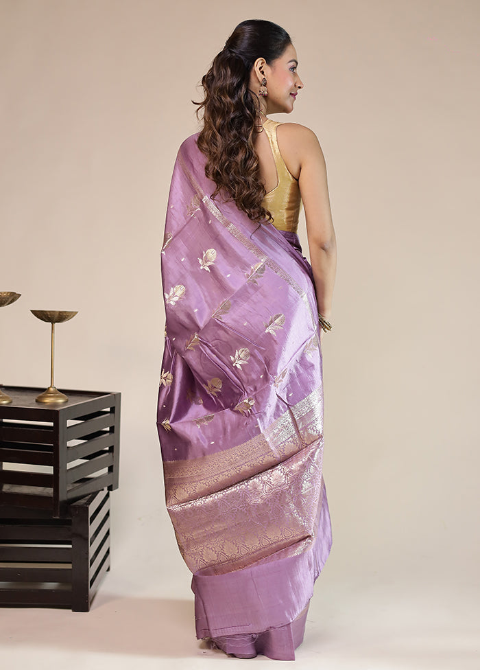 Purple Handloom Dupion Pure Silk Saree With Blouse Piece