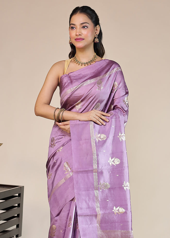 Purple Handloom Dupion Pure Silk Saree With Blouse Piece