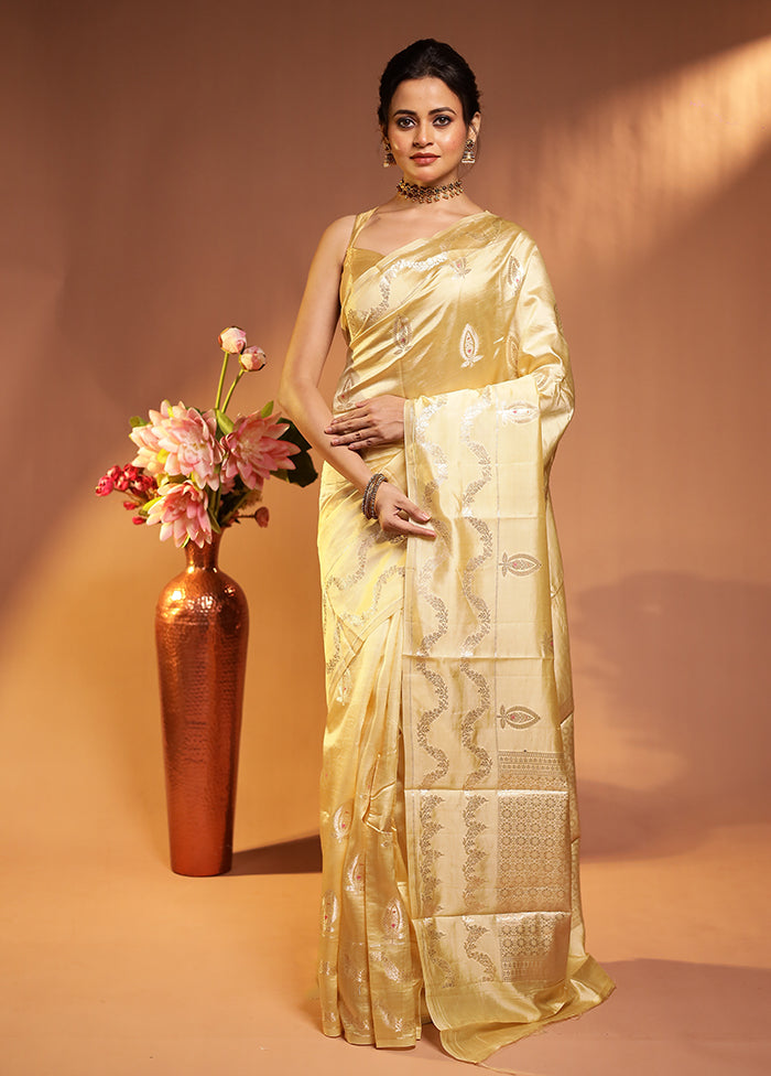 Cream Handloom Dupion Pure Silk Saree With Blouse Piece