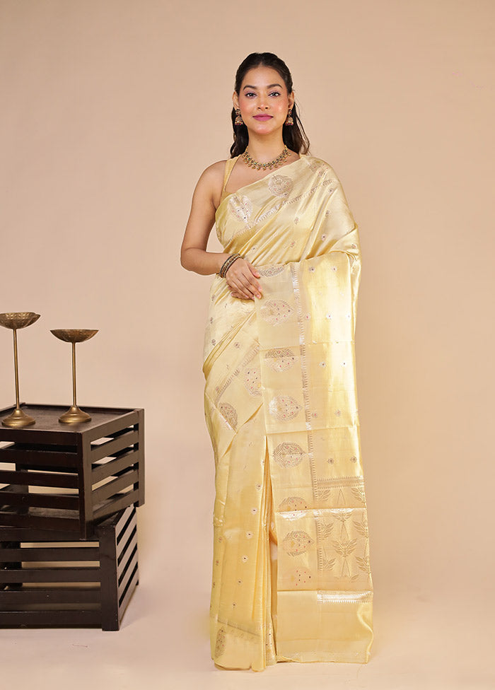 Cream Handloom Dupion Pure Silk Saree With Blouse Piece