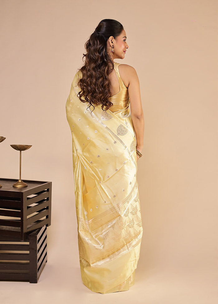 Cream Handloom Dupion Pure Silk Saree With Blouse Piece