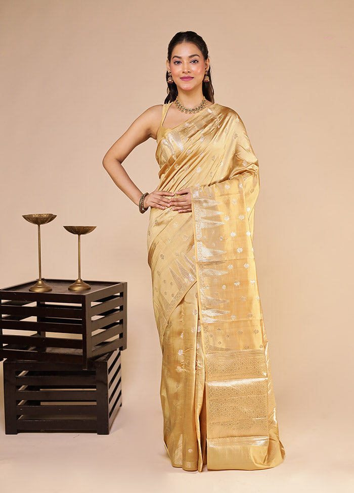 Cream Handloom Dupion Pure Silk Saree With Blouse Piece