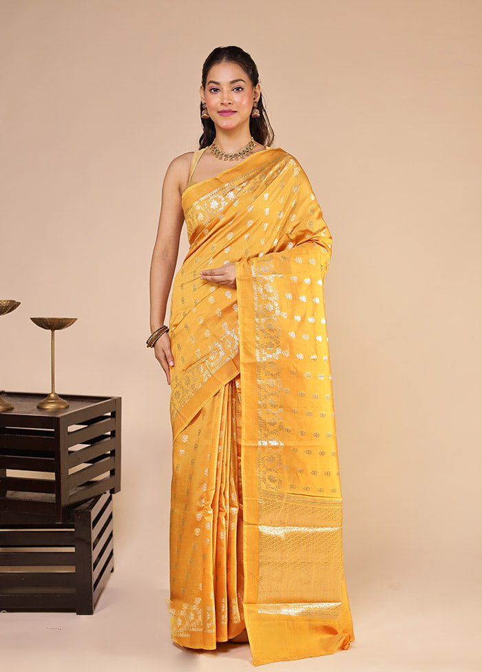 Yellow Dupion Silk Saree With Blouse Piece