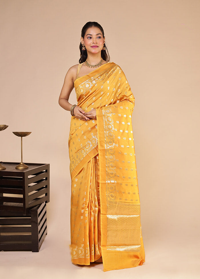 Yellow Dupion Silk Saree With Blouse Piece