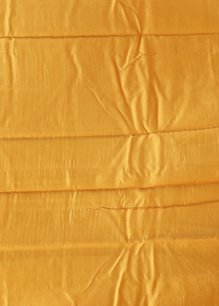 Yellow Dupion Silk Saree With Blouse Piece