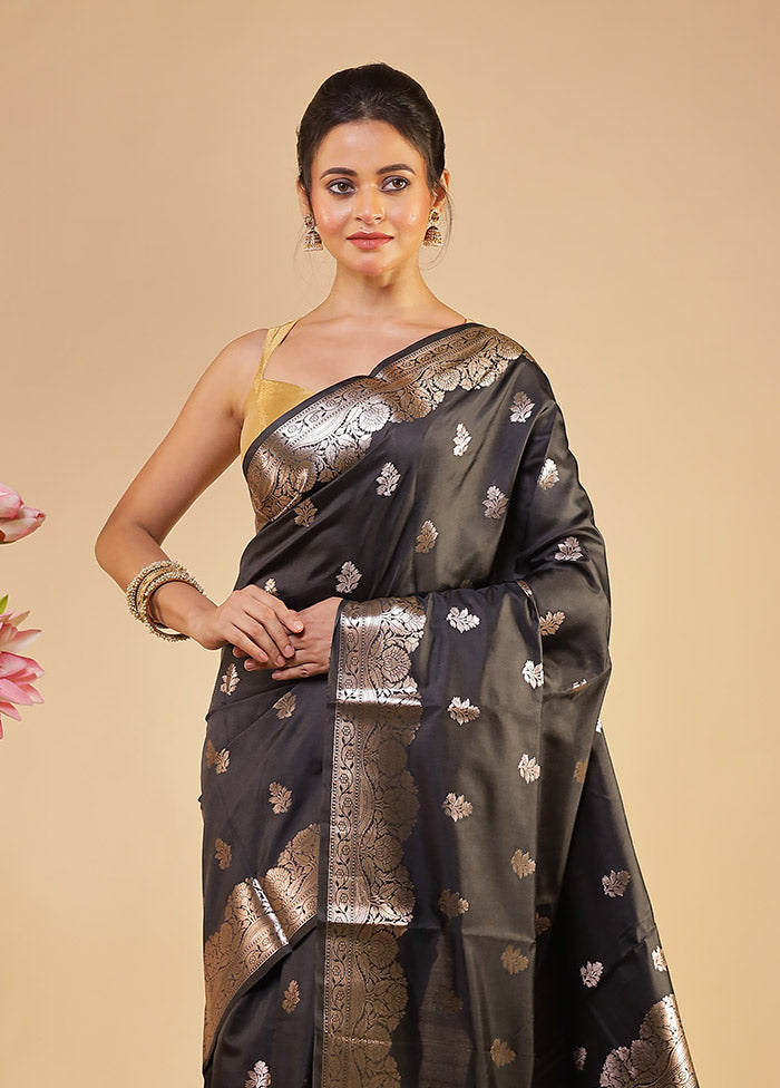 Black Dupion Silk Saree With Blouse Piece