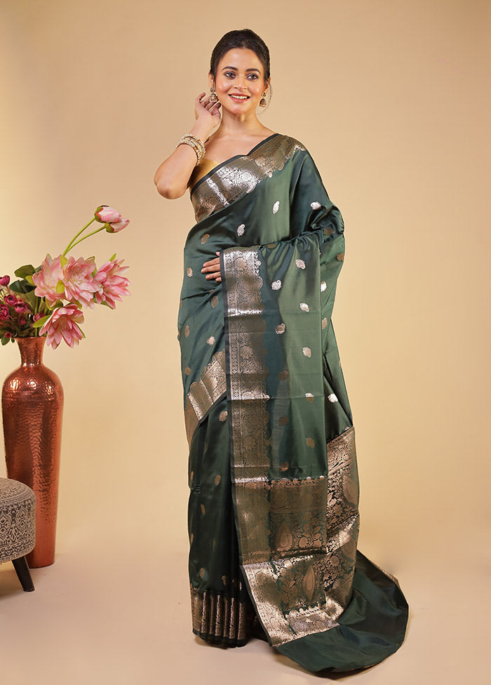 Green Dupion Silk Saree With Blouse Piece