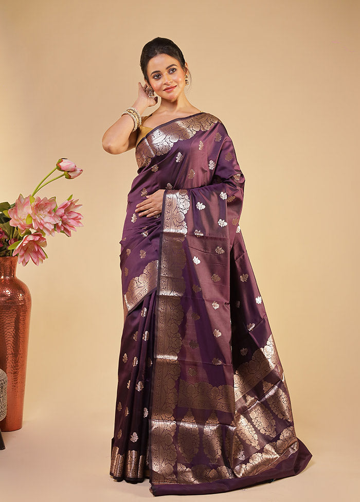 Purple Dupion Silk Saree With Blouse Piece