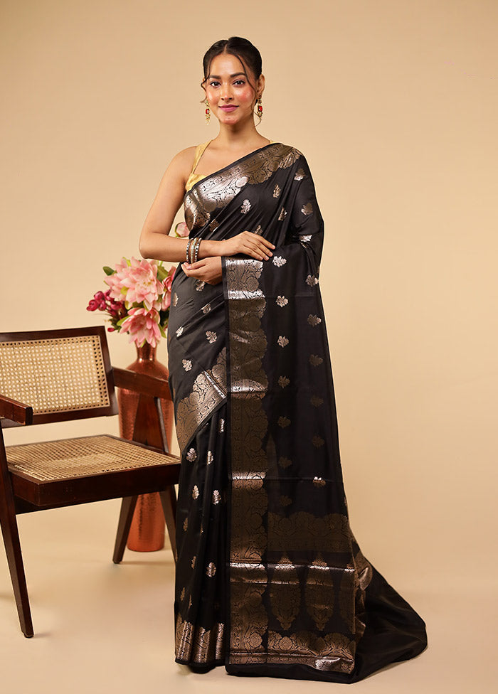 Black Dupion Silk Saree With Blouse Piece