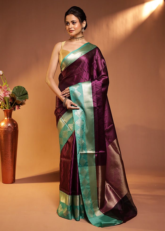 Purple Kora Silk Saree With Blouse Piece