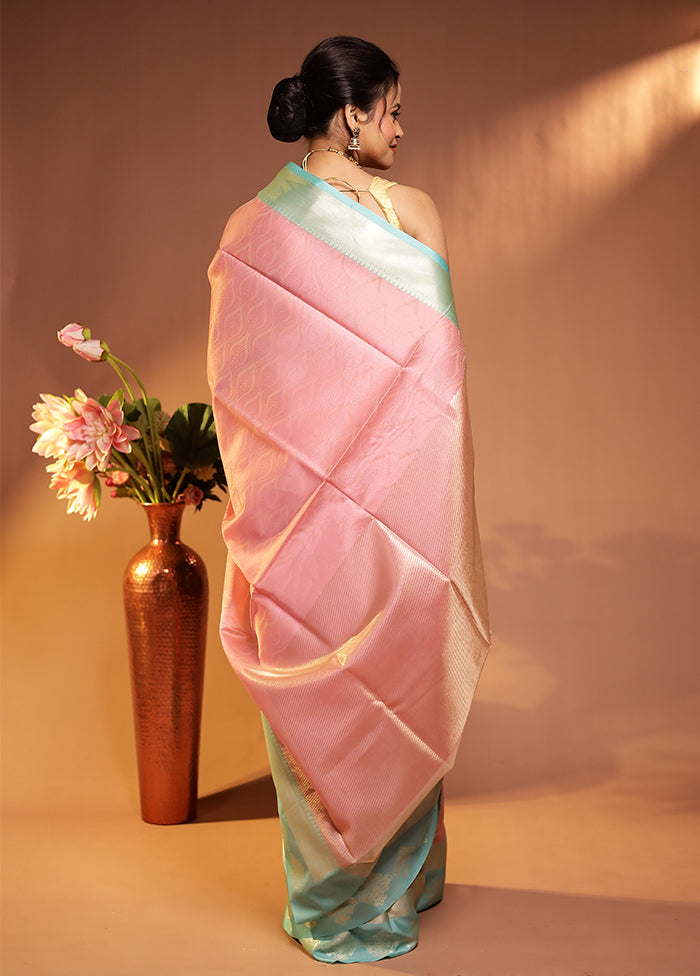Pink Kora Silk Saree With Blouse Piece