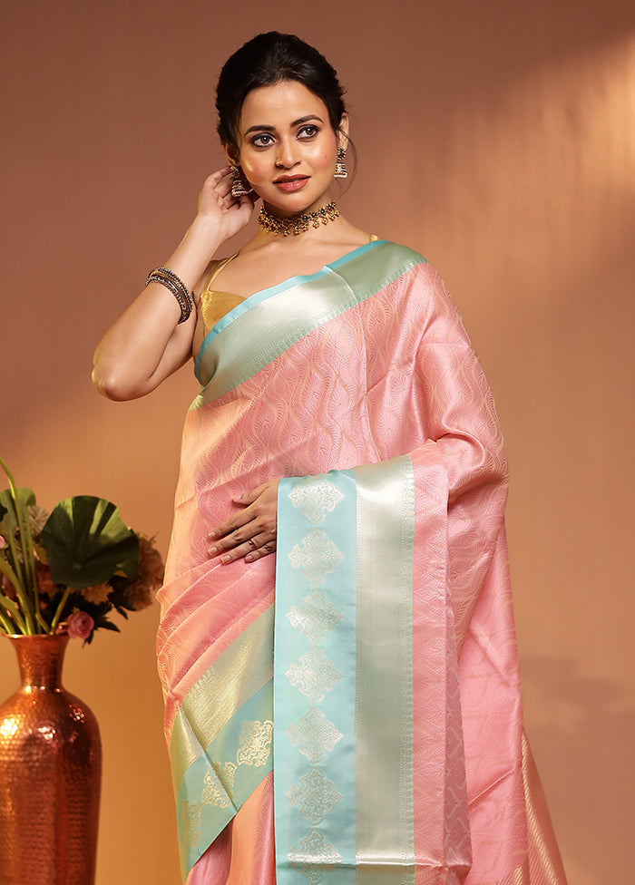 Pink Kora Silk Saree With Blouse Piece