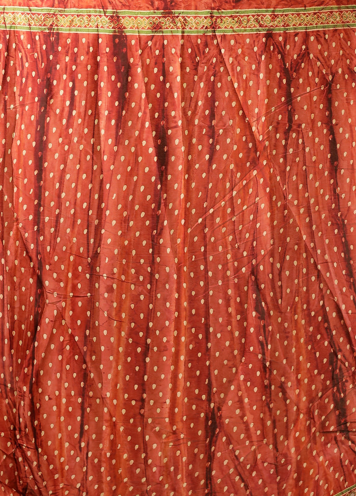 Rust Printed Silk Saree Without Blouse Piece