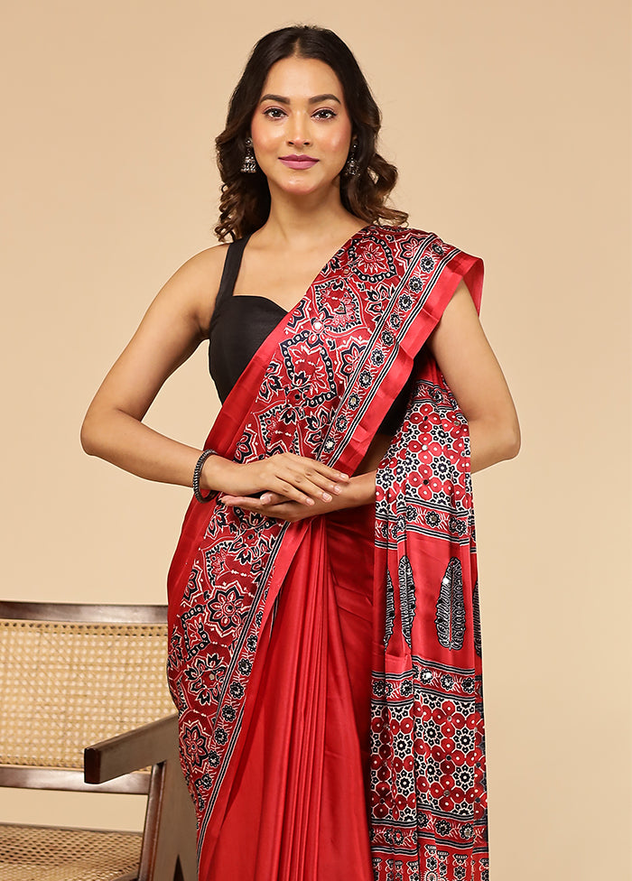 Pink Printed Silk Saree Without Blouse Piece