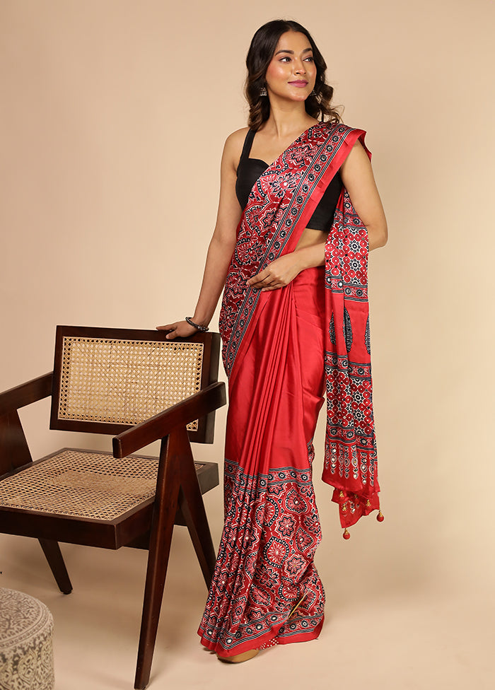 Pink Printed Silk Saree Without Blouse Piece