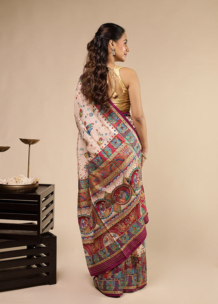 Cream Dupion Silk Saree With Blouse Piece