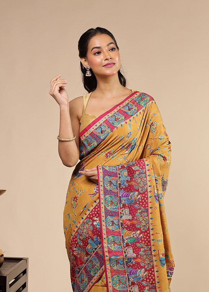 Yellow Dupion Silk Saree With Blouse Piece