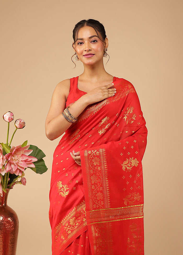 Pink Matka Silk Saree With Blouse Piece