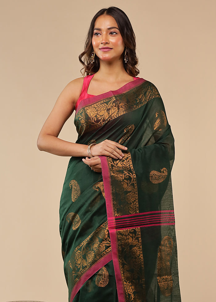 Green Matka Silk Saree With Blouse Piece