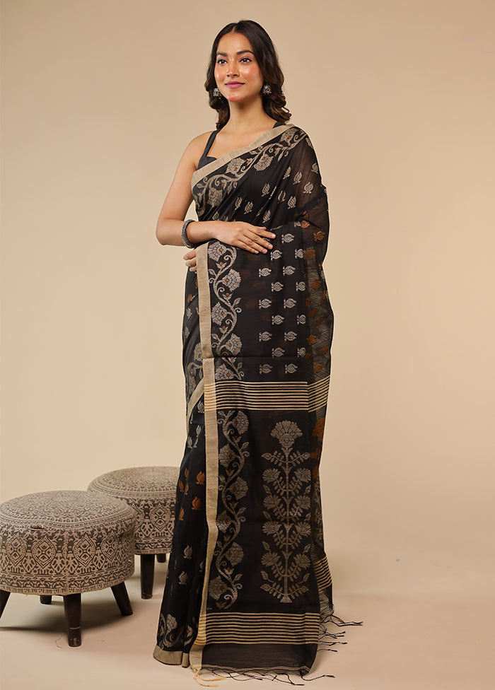 Black Matka Silk Saree With Blouse Piece