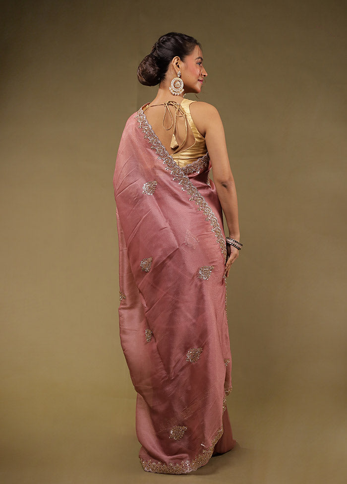 Pink Georgette Saree With Blouse Piece