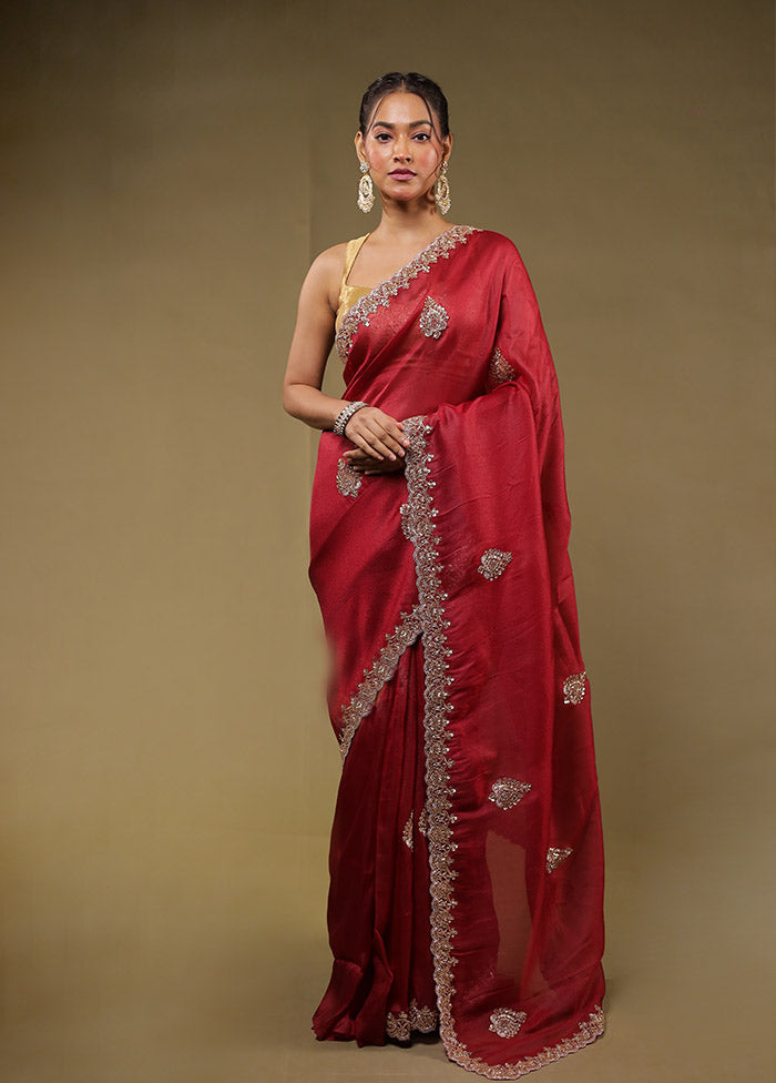 Maroon Georgette Saree With Blouse Piece