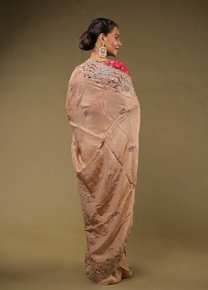 Cream Handloom Pure Georgette Saree With Blouse Piece