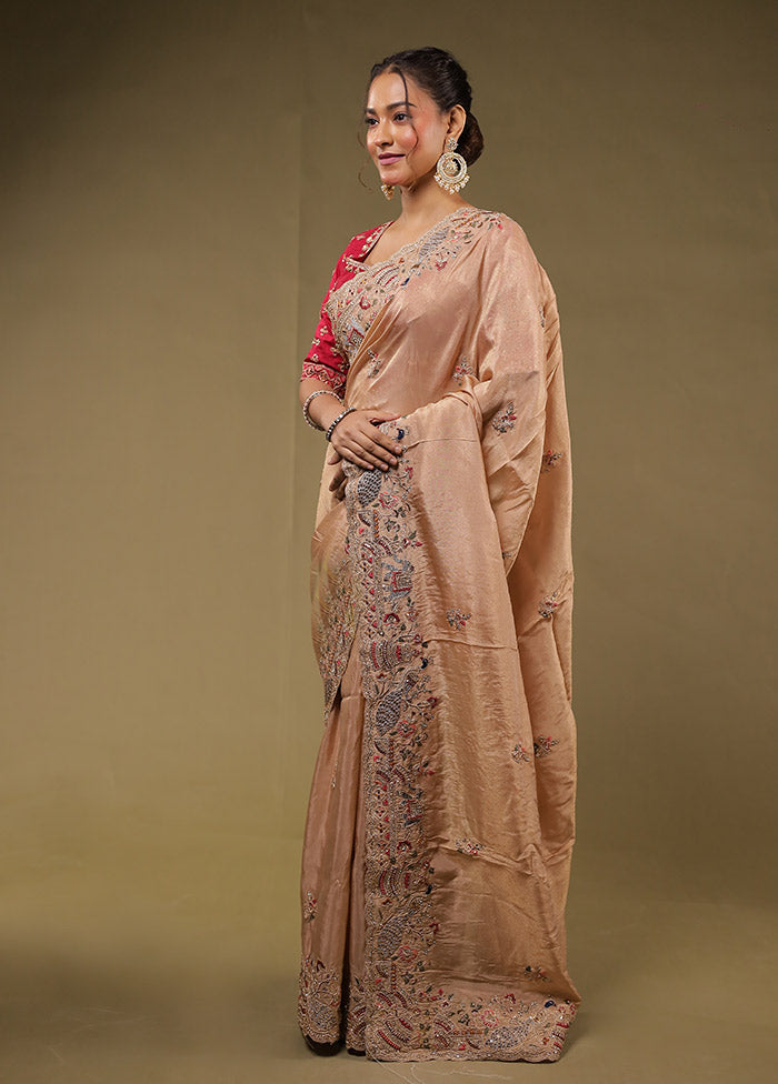 Cream Handloom Pure Georgette Saree With Blouse Piece