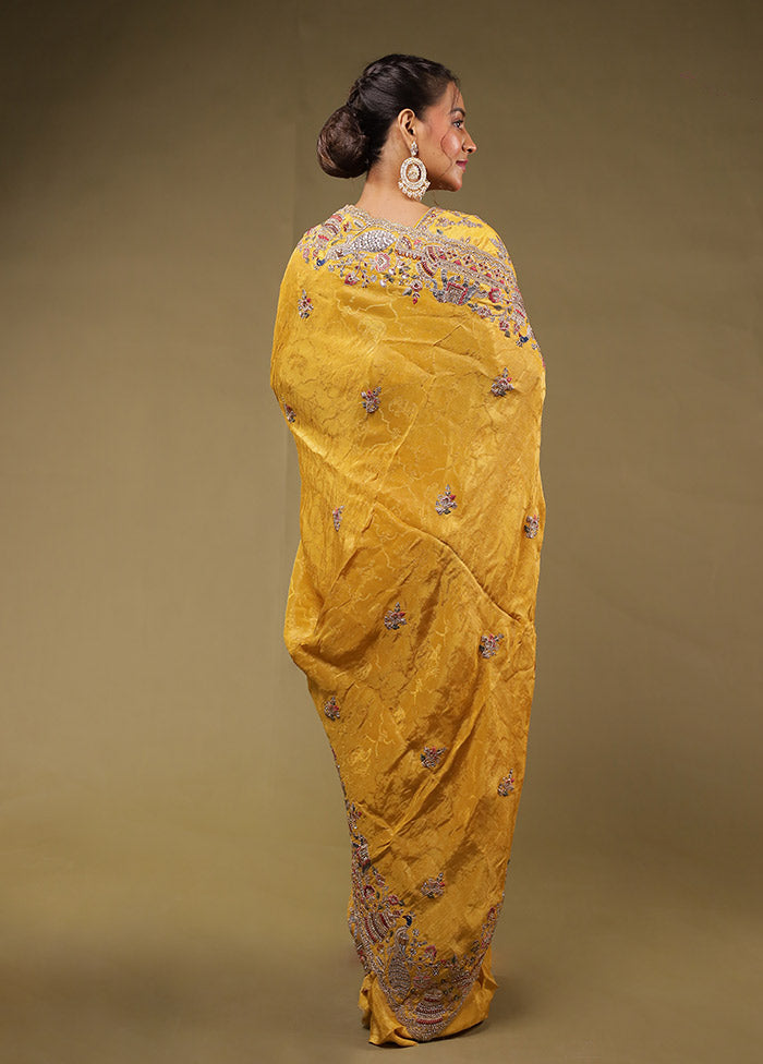 Yellow Handloom Pure Georgette Saree With Blouse Piece