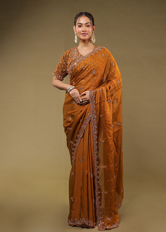 Rust Georgette Saree With Blouse Piece