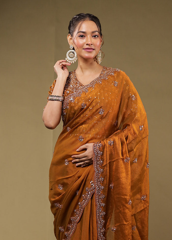Rust Georgette Saree With Blouse Piece