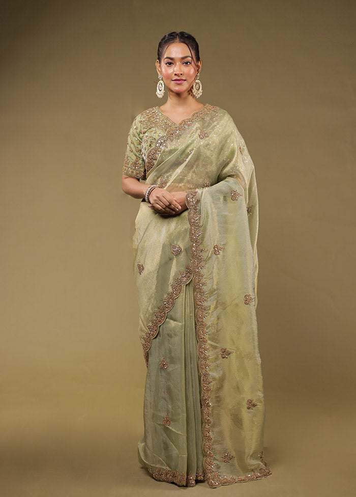 Green Georgette Saree With Blouse Piece