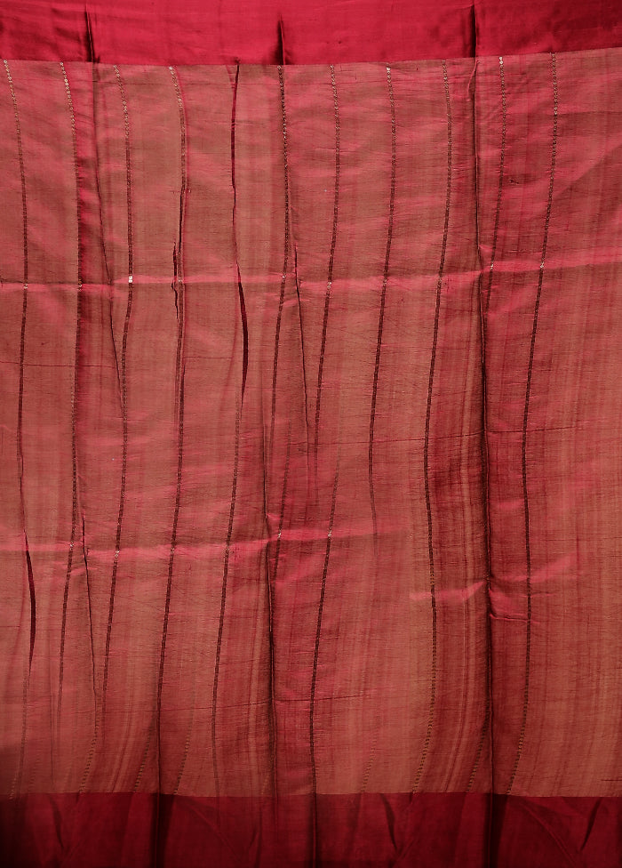 Maroon Handloom Katan Pure Silk Saree With Blouse Piece
