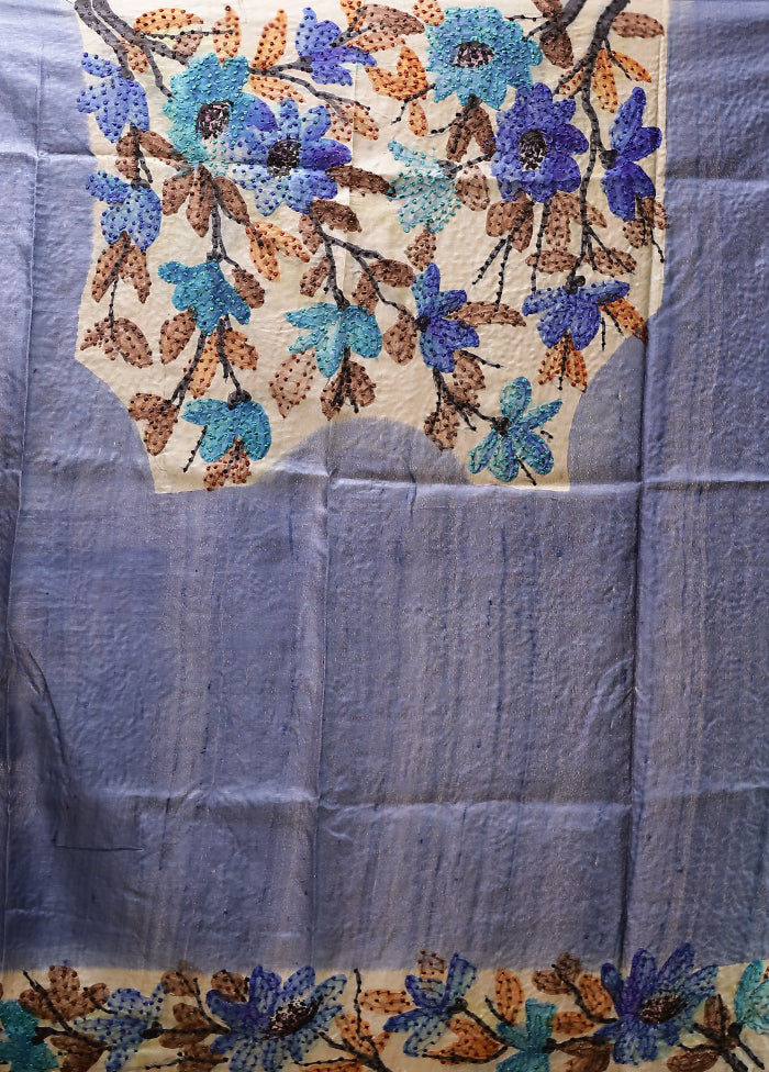 Multicolor Handloom Tussar Pure Silk Saree With Blouse Piece