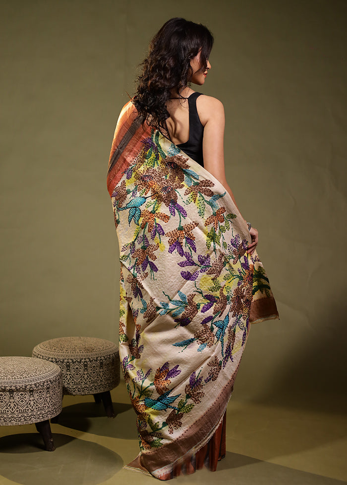 Pink Handloom Tussar Pure Silk Saree With Blouse Piece
