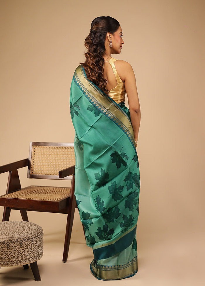 Green Printed Pure Silk Saree Without Blouse Piece