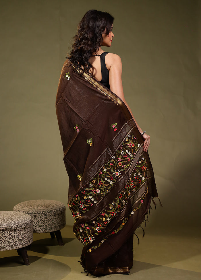 Brown Tussar Silk Saree With Blouse Piece