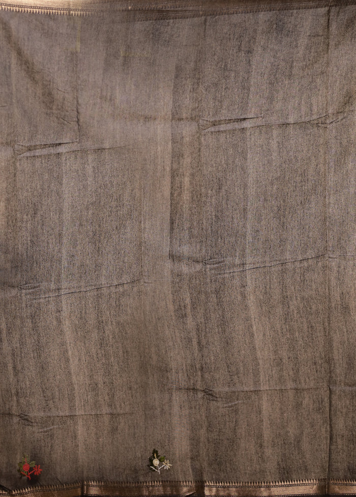 Black Tussar Silk Saree With Blouse Piece