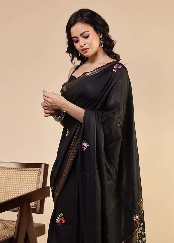 Black Tussar Silk Saree With Blouse Piece