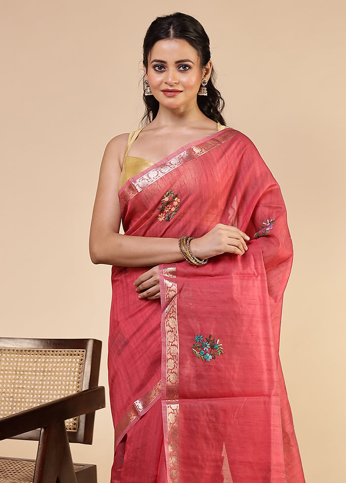 Red Tussar Silk Saree With Blouse Piece