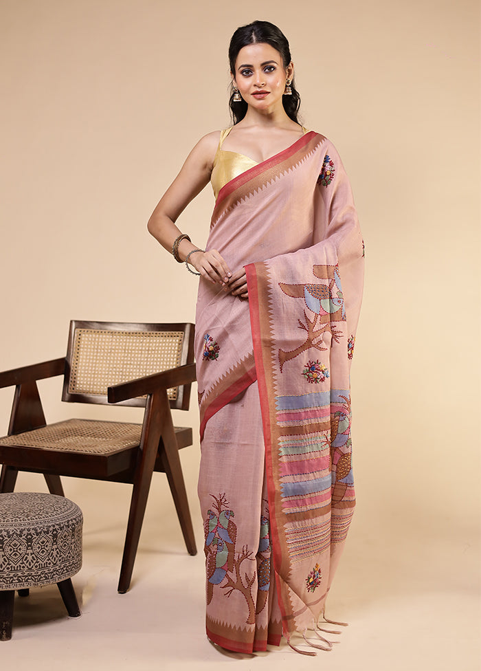 Purple Linen Silk Saree With Blouse Piece