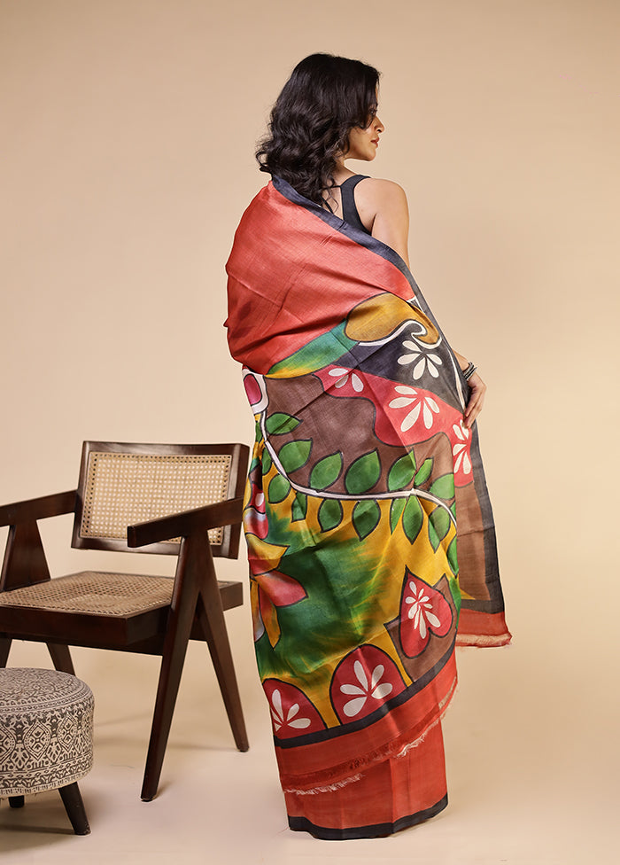 Multicolor Handloom Tussar Pure Silk Saree With Blouse Piece